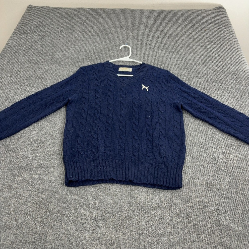 Vintage‎ Braemar Sweater Mens 38 Navy Wool Cable Knit V Neck Dalmatian Preppy